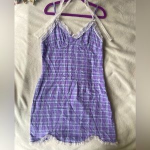 VINTAGE BABYDOLL DRESS purple plaid with lace edges